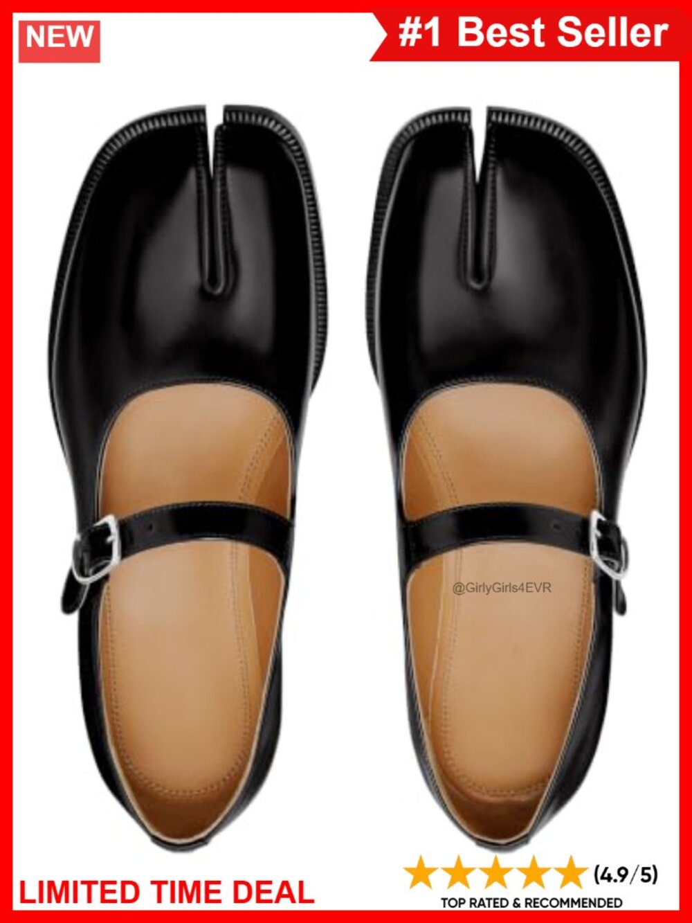 Split Toe Mary Jane Flats Faux Leather Tabi Low Block Heel Buckle Shoes